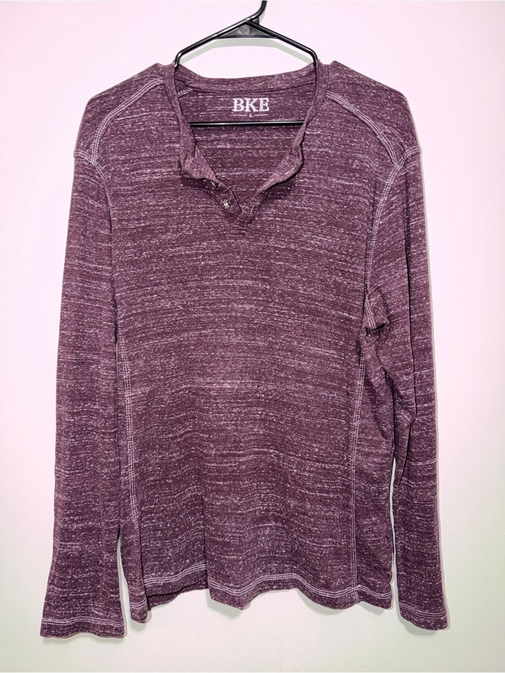 BKE Marled Henley Long Sleeve Shirt Men’s Large Burgundy Heather